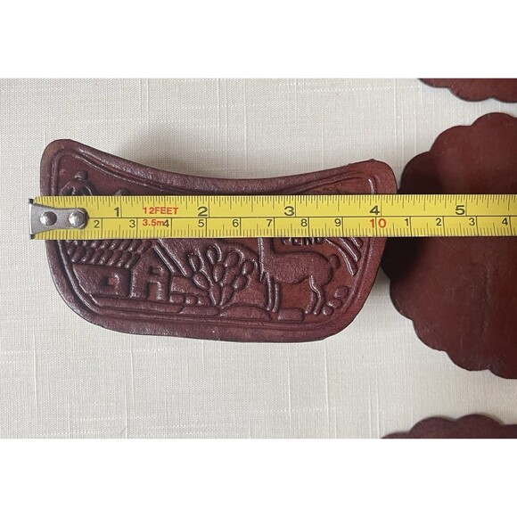 Artisan Hand-Tooled Embossed Peruvian Leather Coasters Set of 6 w/ Holder VTG - Picture 8 of 12